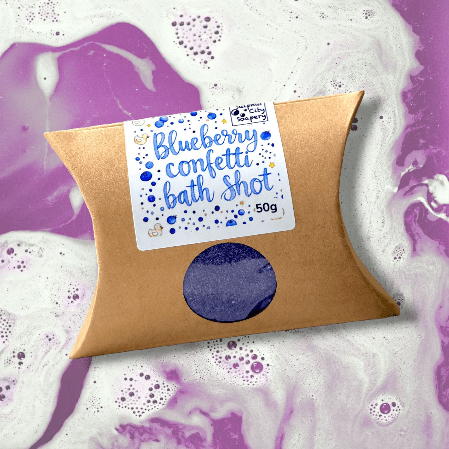 Sulphur City Soapery bath bombs Blueberry Confetti Bath Shot