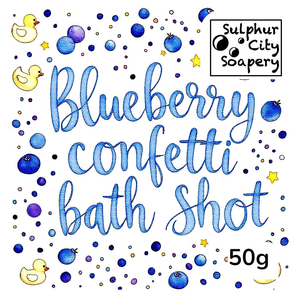 Sulphur City Soapery bath bombs Blueberry Confetti Bath Shot