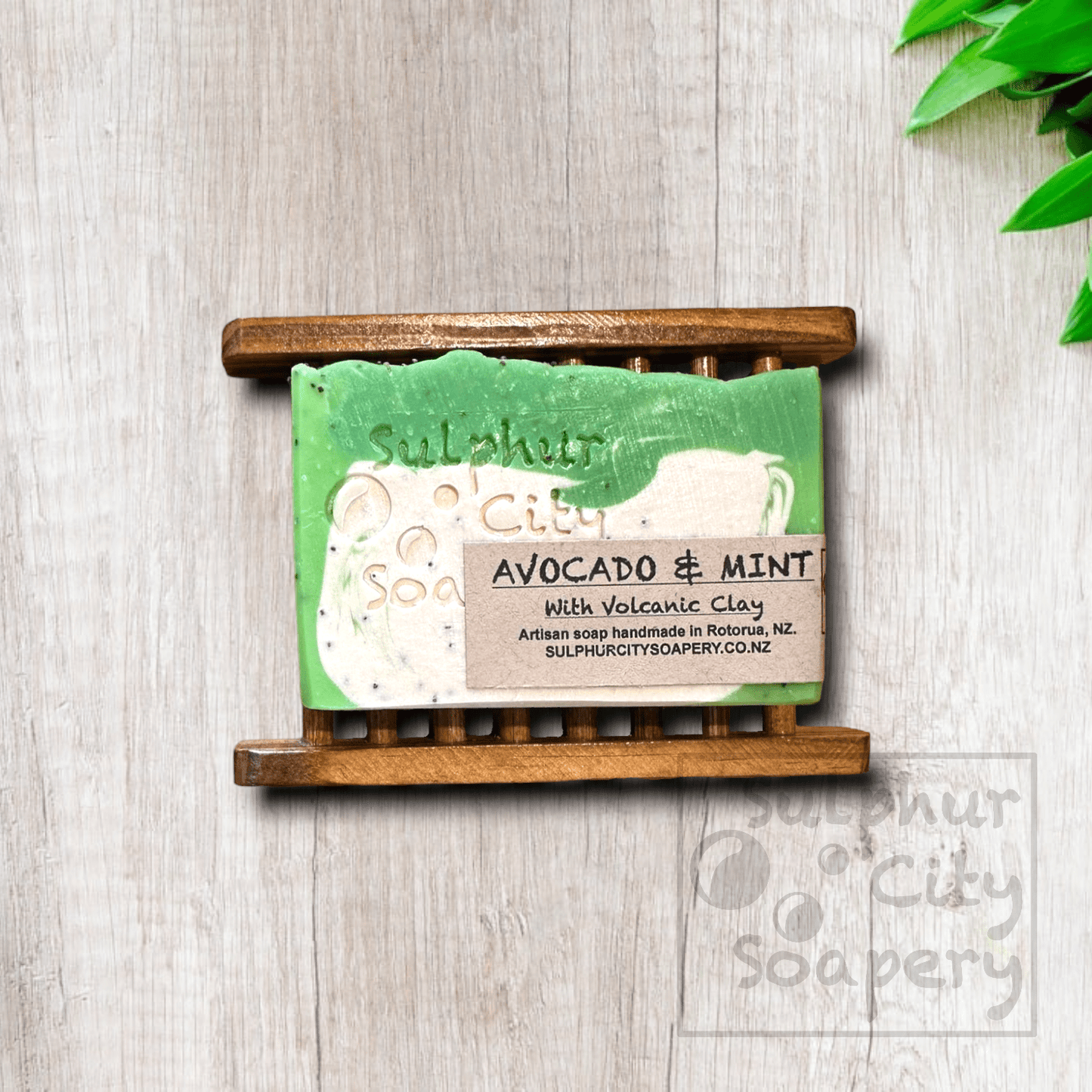 Sulphur City Soapery Wooden soap rack (dark colour).