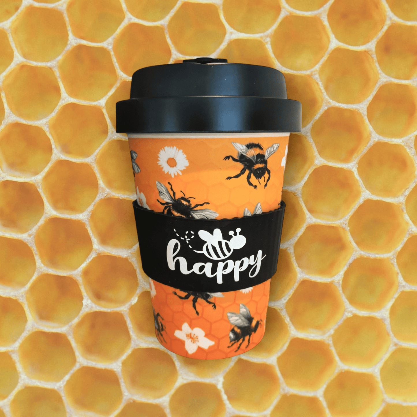 Sulphur City Soapery Coffee & Tea Cups Bee happy, Eco-to-go cup.