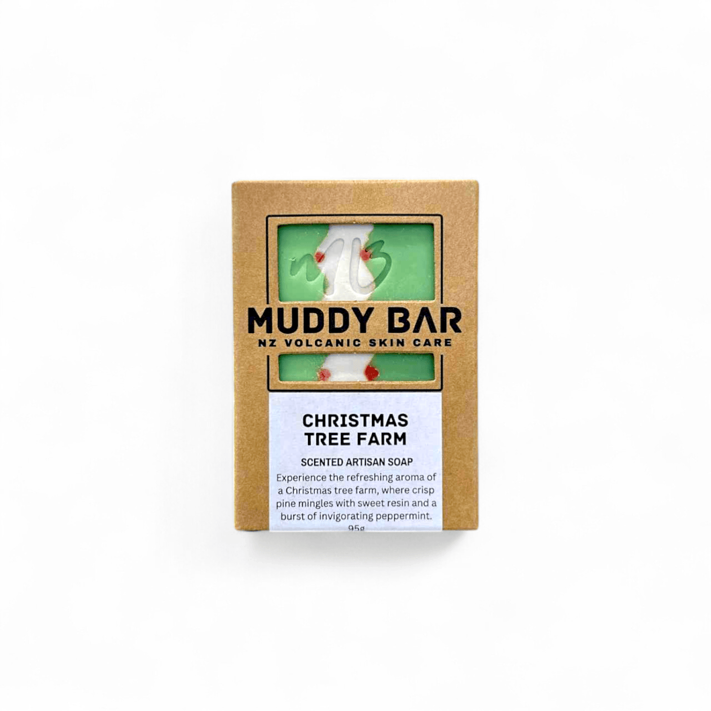 Muddy Bar soap Christmas Tree Farm, with volcanic clay.