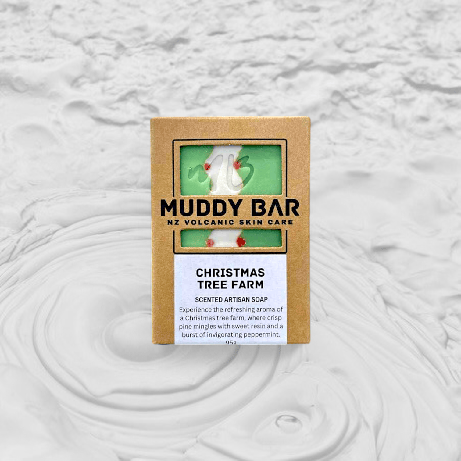 Muddy Bar soap Christmas Tree Farm, with volcanic clay.