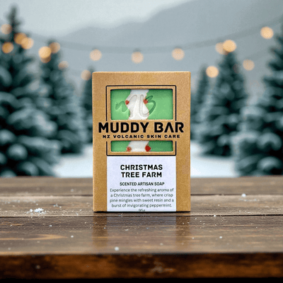 Muddy Bar soap Christmas Tree Farm, with volcanic clay.