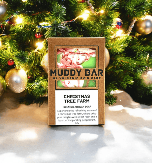 Muddy Bar soap Christmas Tree Farm, with volcanic clay.