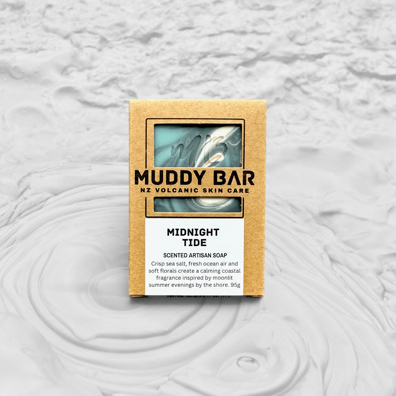 Muddy Bar soap MIDNIGHT TIDE SOAP, with volcanic clay.