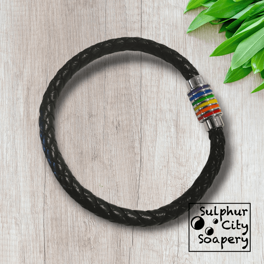 Sulphur City Soapery pride bracelet Black leather bracelet - Pride