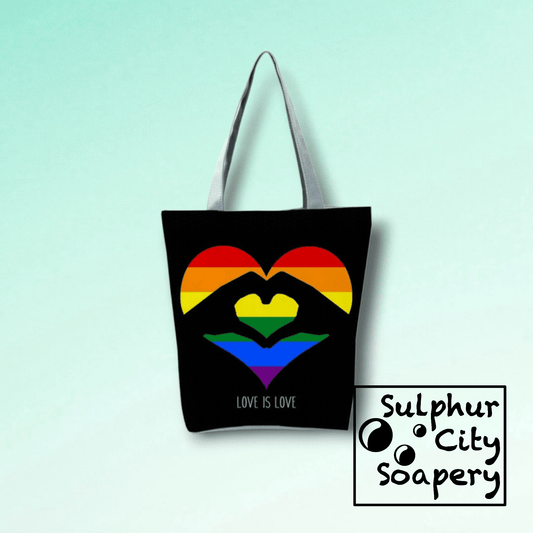 Sulphur City Soapery pride bracelet Pride Tote Bag - Double Heart Rainbow