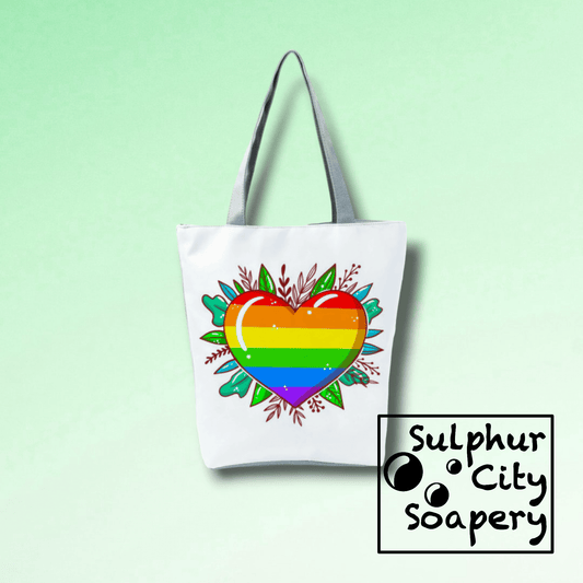 Sulphur City Soapery pride bracelet Pride Tote Bag - Leaves and Rainbow Love Heart