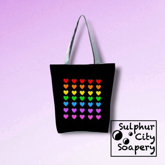 Sulphur City Soapery pride bracelet Pride Tote Bag - Rainbow of Hearts