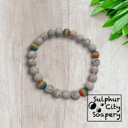 Sulphur City Soapery pride bracelet White stone and rainbow bead bracelet - Pride