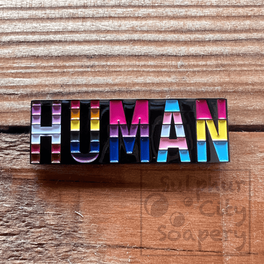 Sulphur City Soapery pronoun pin HUMAN - Pride Pin.