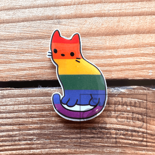 Sulphur City Soapery pronoun pin Pride cat - Pride Pin.