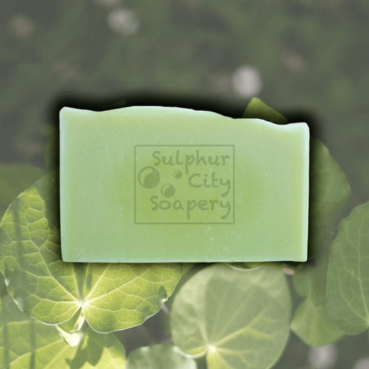 Sulphur City Soapery soap Kawakawa Castile soap with volcanic clay.
