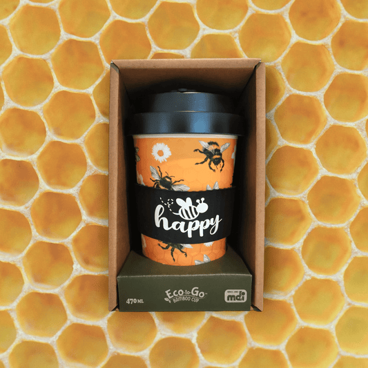 Sulphur City Soapery Coffee & Tea Cups Bee happy, Eco-to-go cup.
